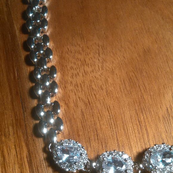 Simulated Blue and White Diamond Silvertone Brass Bracelet - Picture 4 of 15